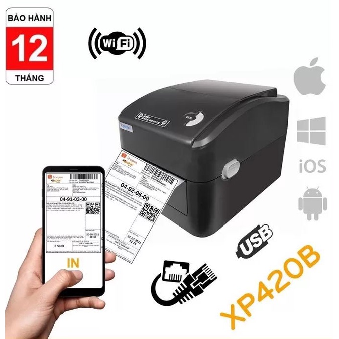 Máy In Nhiệt Xprinter XP - 420B In Đơn Hàng  - Cổng Kết Nối Tùy Chọn - MÀU GIAO NGẪU NHIÊN