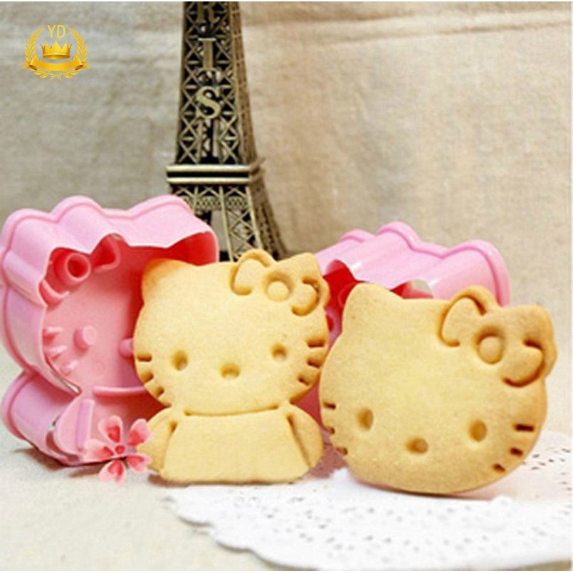 Set 2 Khuôn Làm Bánh Quy Hình Mèo Hello Kitty 3d Dễ Thương