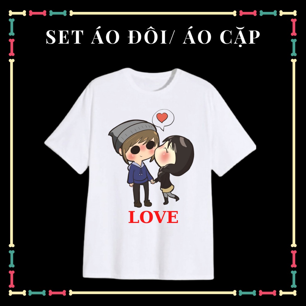 Áo thun nam nữ, áo cặp đôi, áo tình yêu cho các cặp đôi, phôm rộng, màu trắng, thun co giãn 4 chiều.
