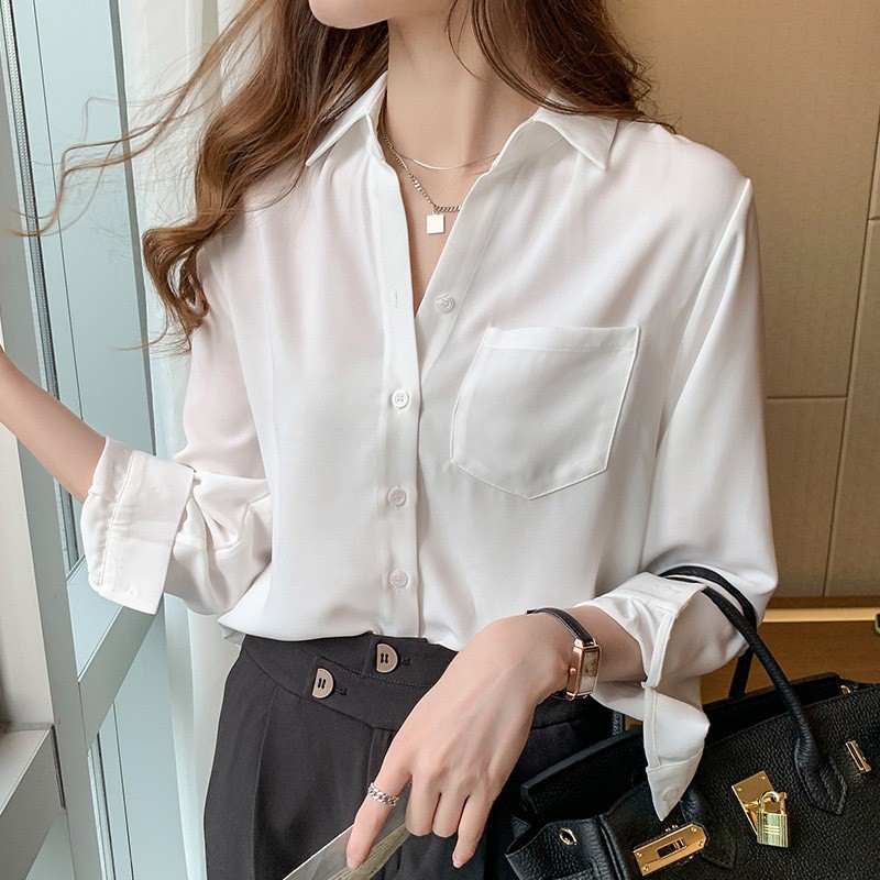 Áo sơ mi trắng cổ polo tay dài phong cách cổ điển sành điệu có video ảnh thật Somituinguc86