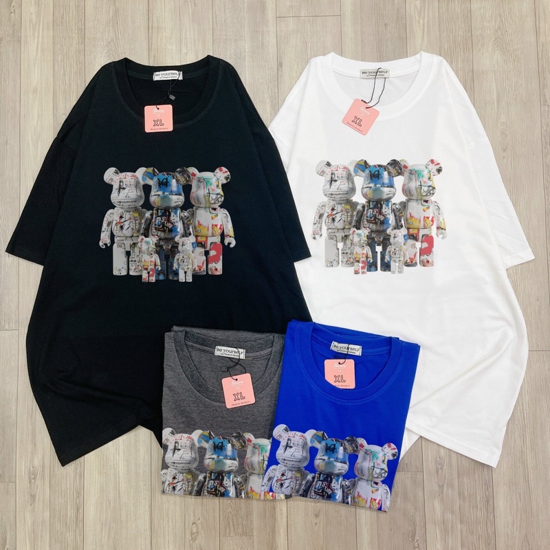 Áo Thun Tay Ngắn UNISEX IN DECAL GẤU BEARBRICK - Hình chụp thật (Đủ size M-L-XL)
