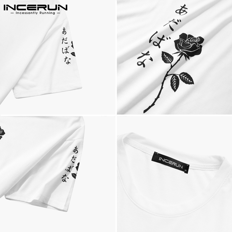 Áo thun INCERUN tay ngắn cổ tròn in họa tiết phong cách Nhật Bản đơn giản thời trang dành cho nam