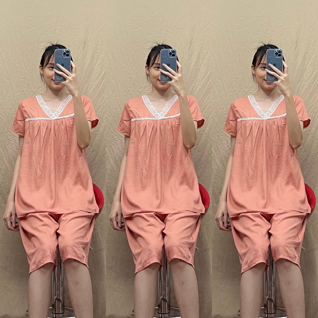 Đồ bộ bầu kết hợp sau sinh chất đũi mát freesize dưới 65kg