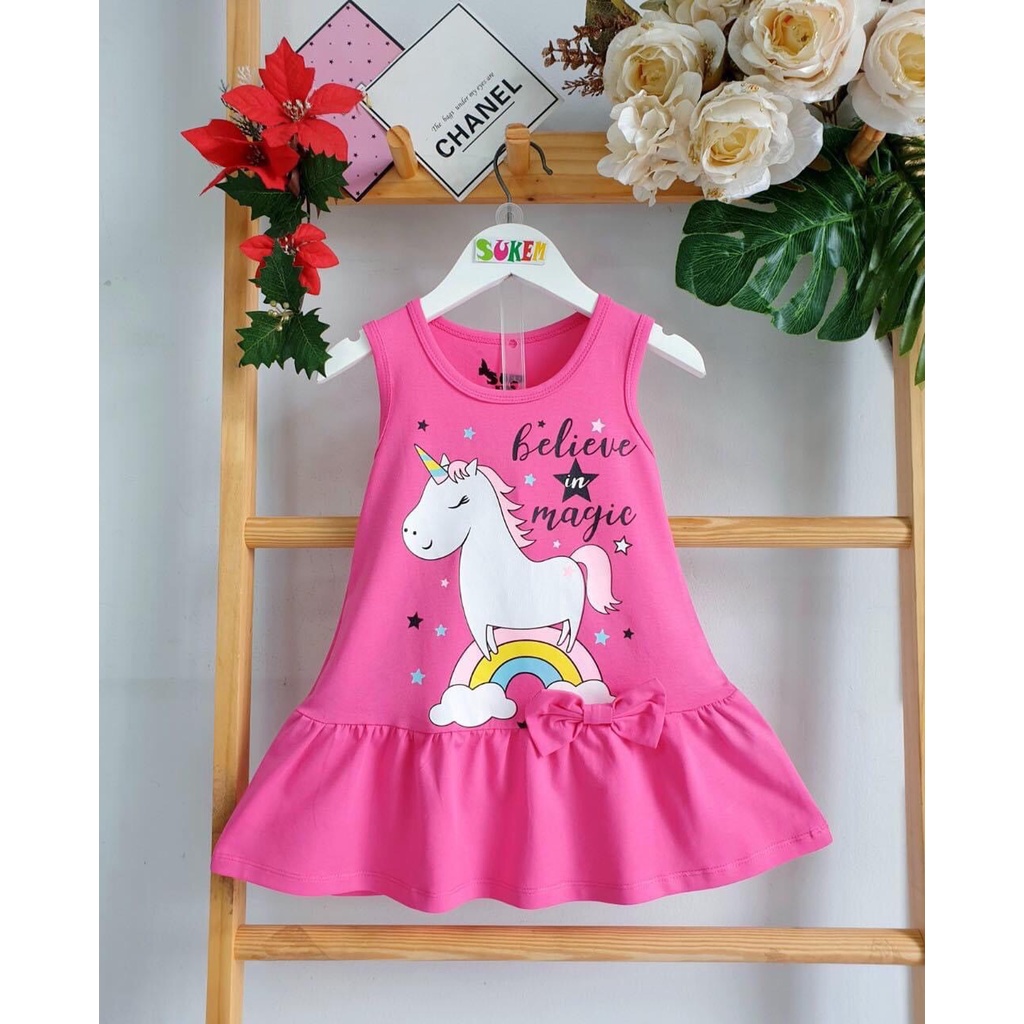 Váy hồng sen bèo chân họa tiết ngựa pony 046