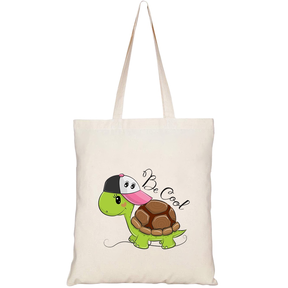 Túi vải tote canvas HTFashion in hình cute cartoon cool turtle pink HT469