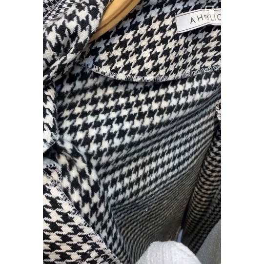 Aó dạ tweed họa tiết nanh sói phối nơ nhung A2936
