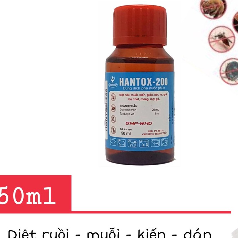 Thuốc diệt kiến, dán, ruồi, muỗi, ve ghẻ dạng pha nước phun - Hantox 200 50ml