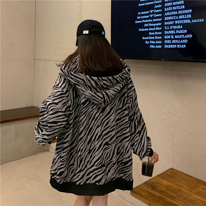 IELGY Áo Sweater Dáng Rộng Họa Tiết Ngựa Vằn Phong Cách Hàn Quốc Cho Nữ