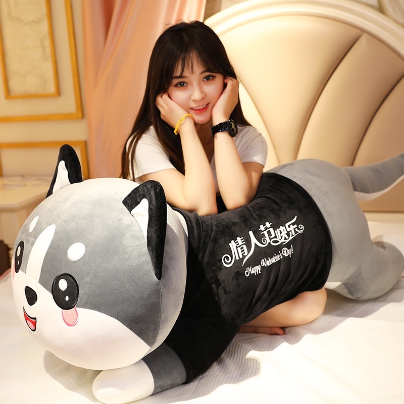 Mèo Husky Má Hồng Siêu To, Gấu Bông Gối Ôm Mèo Mặc Áo Cao Cấp Kích Thước 1M6