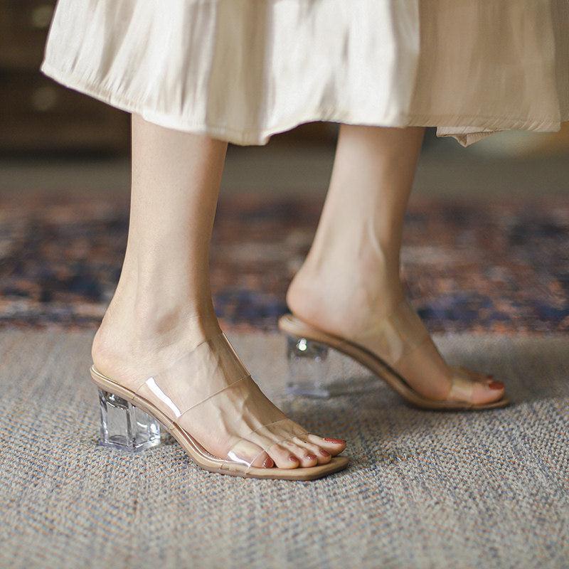 Dép IELGY cao gót pha lê trong suốt thời trang xinh xắn dành cho nữ