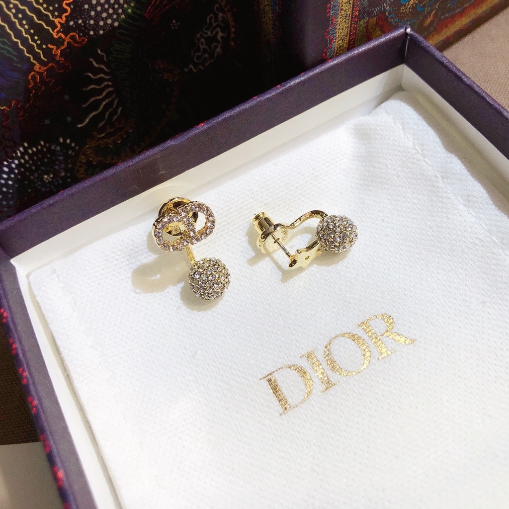 Khuyên Tai Dior Đính Quả Cầu Chữ Kim Cương Thời Trang Cho Nữ
