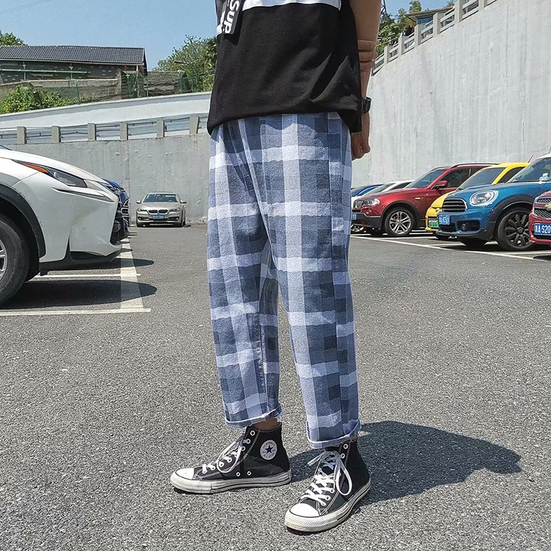 Men's Long Pants with Checkered Pattern Fashion Personality