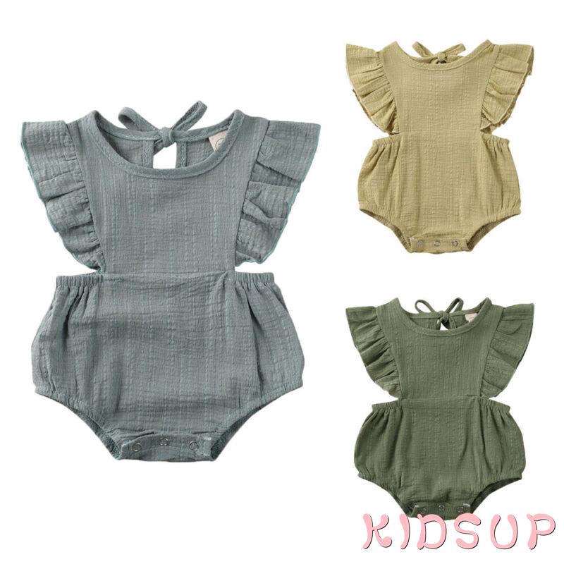 Bộ áo liền quần không tay phối bèo xinh xắn thời trang mùa hè cho bé gái 0-12 tháng tuổi