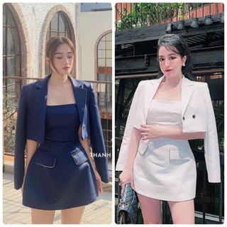 Set đầm hai dây kèm áo crop vest