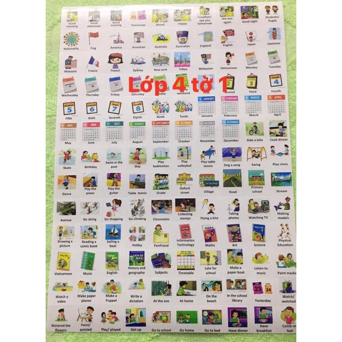 Sticker từ vựng tiếng anh lớp 4 (2 kỳ)- Bộ Giáo Dục