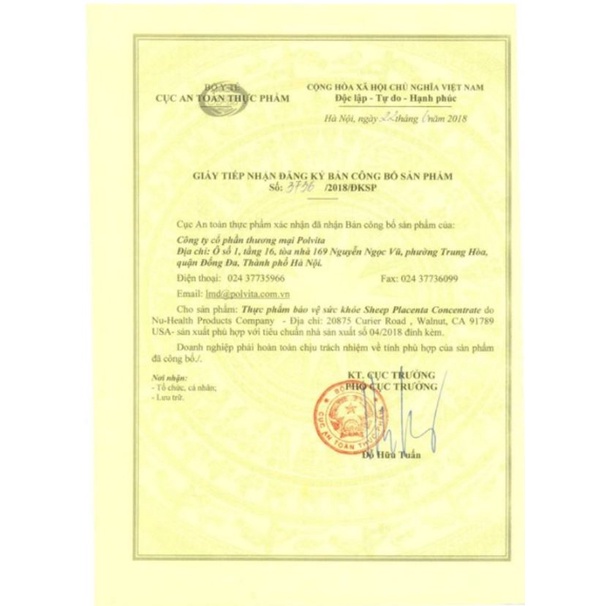 Viên Trắng Da Xóa Nám Nhau Thai Cừu Nuhealth của Mỹ Sheep Placenta Concentrate  100 VIÊN