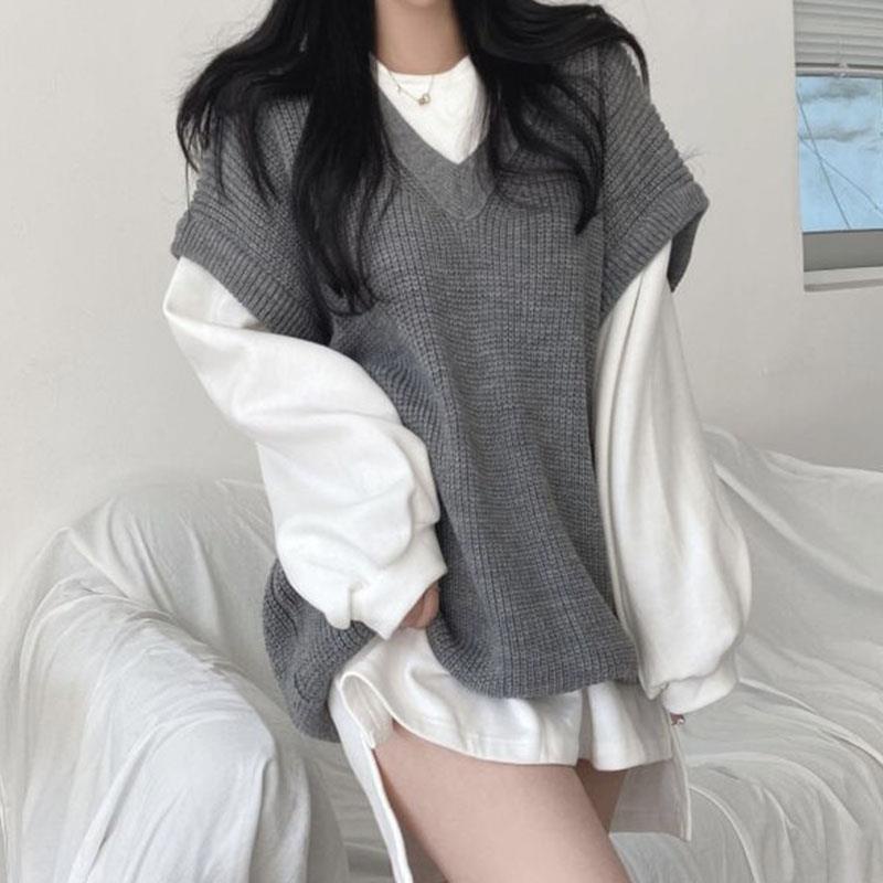 Áo Sweater Dệt Kim Không Tay Phong Cách Thời Trang Hàn Quốc 2022 Dành Cho Nữ