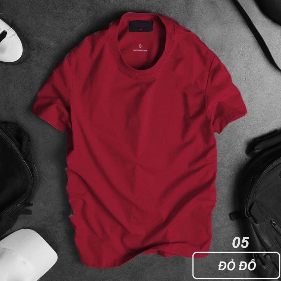 Áo Thun Nam Cổ Tròn Màu Đỏ Tươi - Chất liệu vải Cotton - Co giãn 4 chiều - Dày dặn đủ màu