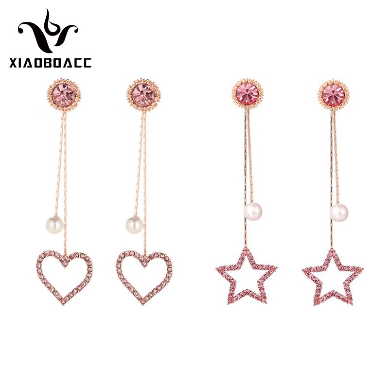 Khuyên tai XIAOBOACC dáng dài tua rua mạ bạc S925 thiết kế trái tim/ ngôi sao thời trang dành cho nữ
