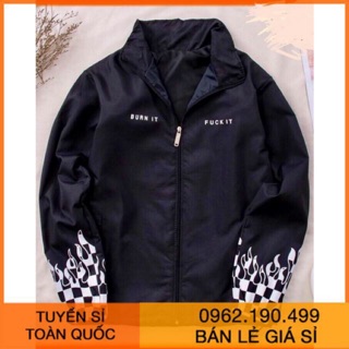 Áo khoác dù nam nữ unisex phối tay caro lửa có size lớn kèm hình thật - Bila House