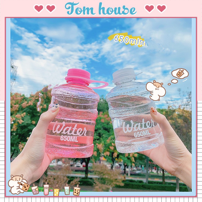 Bình nước nhựa trong suốt Water 650ml mùa hè Tom House