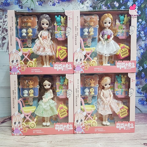 Búp Bê Công Chúa Có Khớp BJD Kèm Phụ Kiện Xe Đẩy Thú Cưng