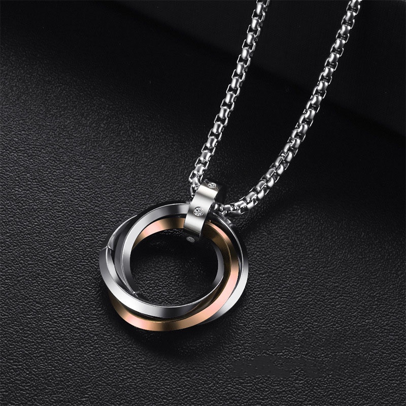 Dây chuyền phối mặt ba vòng tròn bằng thép titan phong cách hip hop Hàn Quốc đơn giản cho nam và nữ