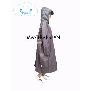 Áo mưa vải dù cao cấp không xẻ tà (áo mưa bít vải dù) màu xám tro