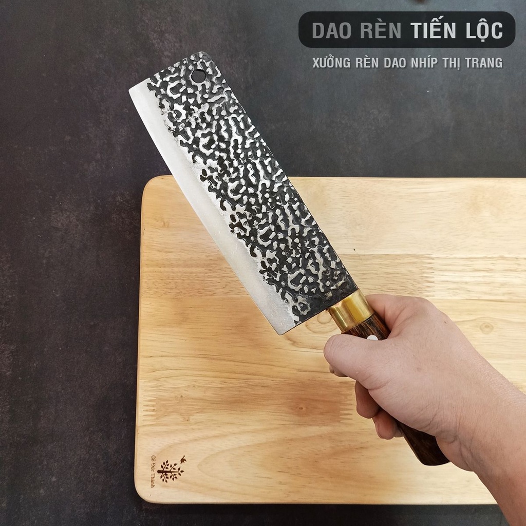 Bộ 3 Dao Nhà Bếp (ChặtTháiLọc) Thép Nhíp Dập Vân 2 Mặt Kháng Rỉ Tốt Cán Gỗ Cẩm