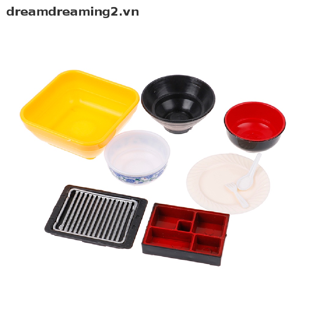 Set 3 dụng cụ bát đĩa phục vụ đồ ăn mini cho nhà búp bê