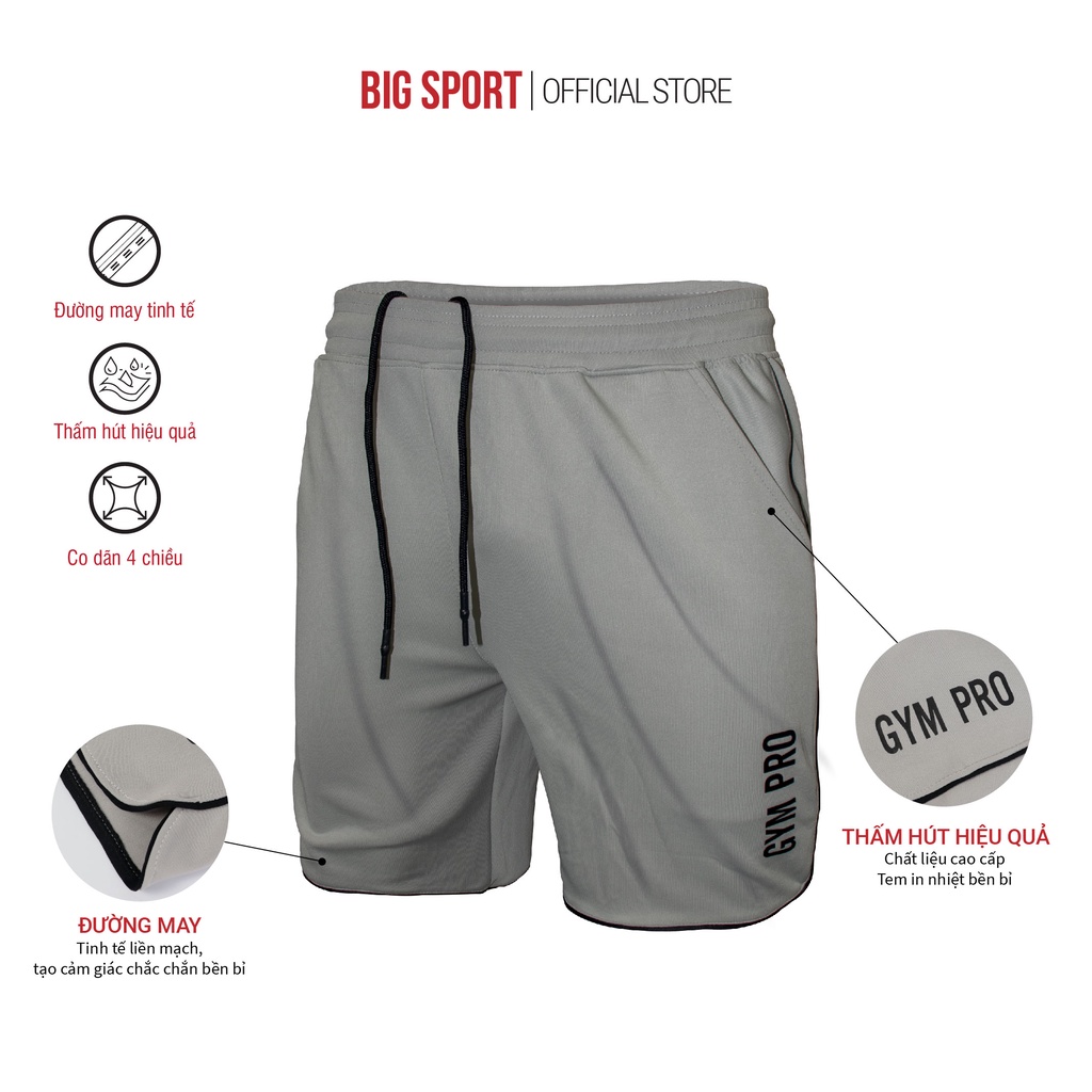 Quần Short Nam Tập Gym Big Sport 3 Màu Vải Poly 2 Da Co Giãn 4 Chiều, Siêu Thoáng Mát, BS07