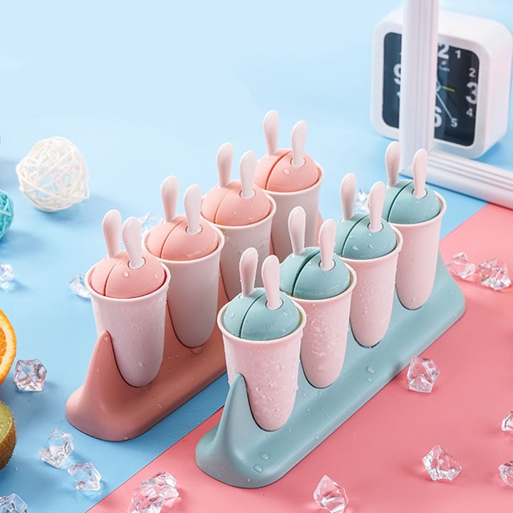 Hộp làm kem, khuôn làm kem que 8 ngăn hình tai thỏ dễ thương tienich247