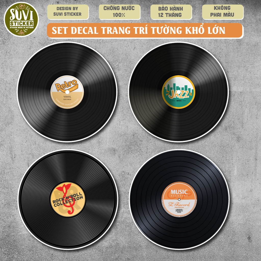 Decal Disc Trang Trí khổ lớn trang trí tường, dán kính, trang trí quán cà phê khổ A4, A5 chống nước. MSP: KL10