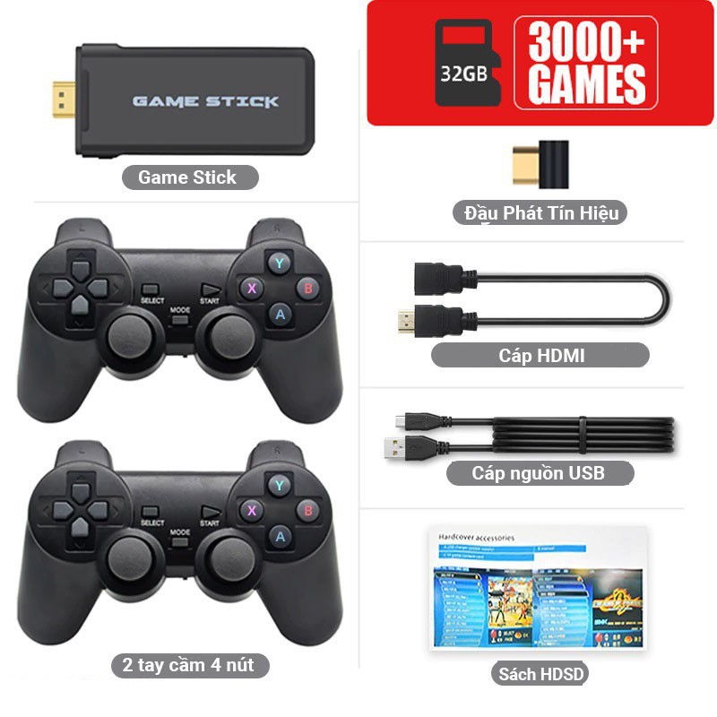 Game stick 4K, Máy Chơi Game Điện Tử 4 Nút Cầm Tay HDMI Không Dây Hơn 3000 Trò Chơi, Máy Chơi Game Cổ Điển ATARI/PS1/FC.