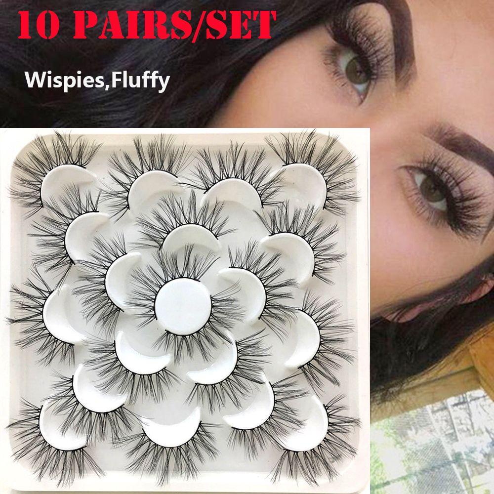 Bộ 10 Cặp Lông Mi Giả SKONHED 100% Lông Chồn 3D Trang Điểm Làm Đẹp