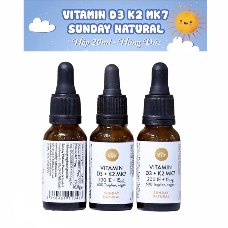 [Chính hãng] Vitamin D3 K2 MK7 Sunday Natural Đức 20ml