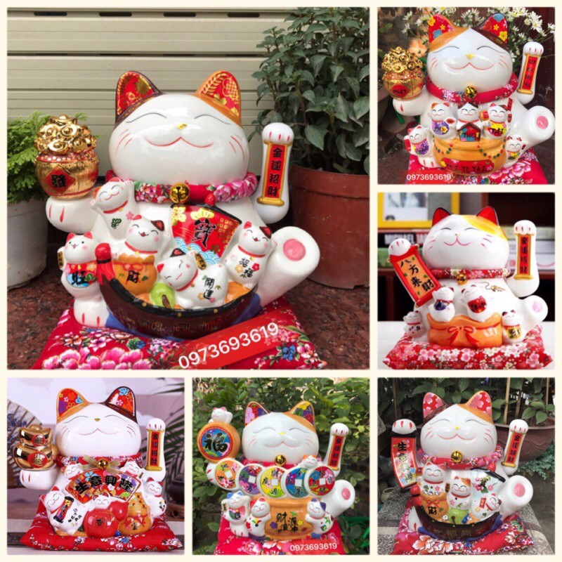 Mèo thần tài Thiên kim vạn lượng may mắn 20cm- 26cm -30cm (có3 size)