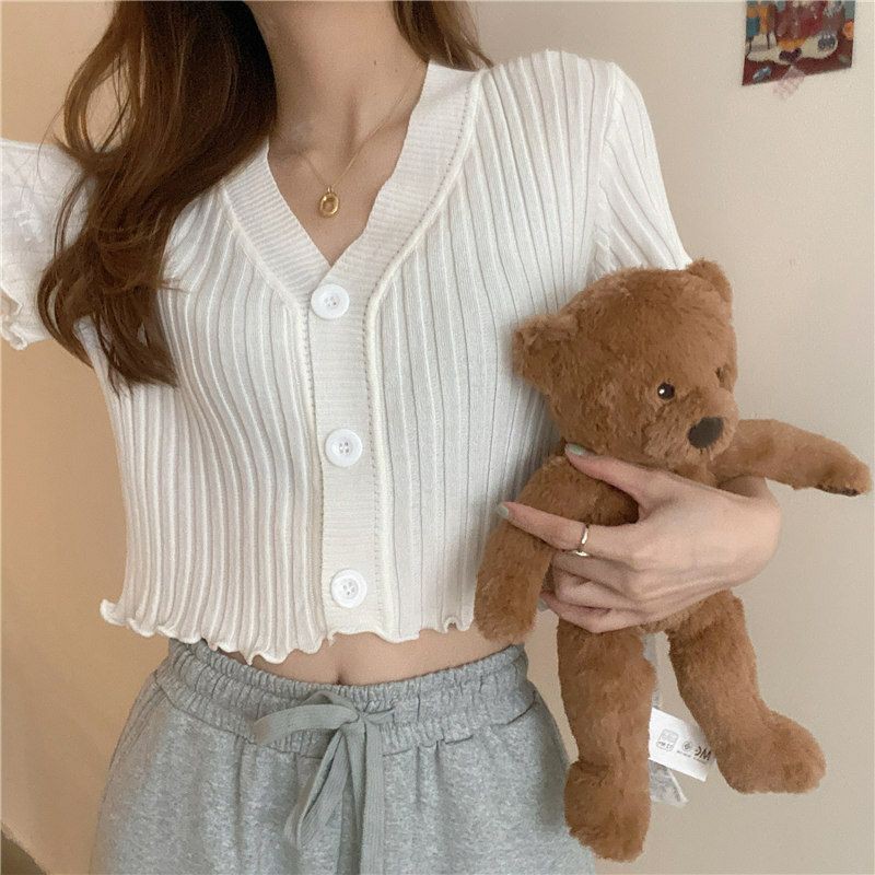 áo thun nữ croptop tay ngắn cỗ chữ V siêu xinh dễ thương