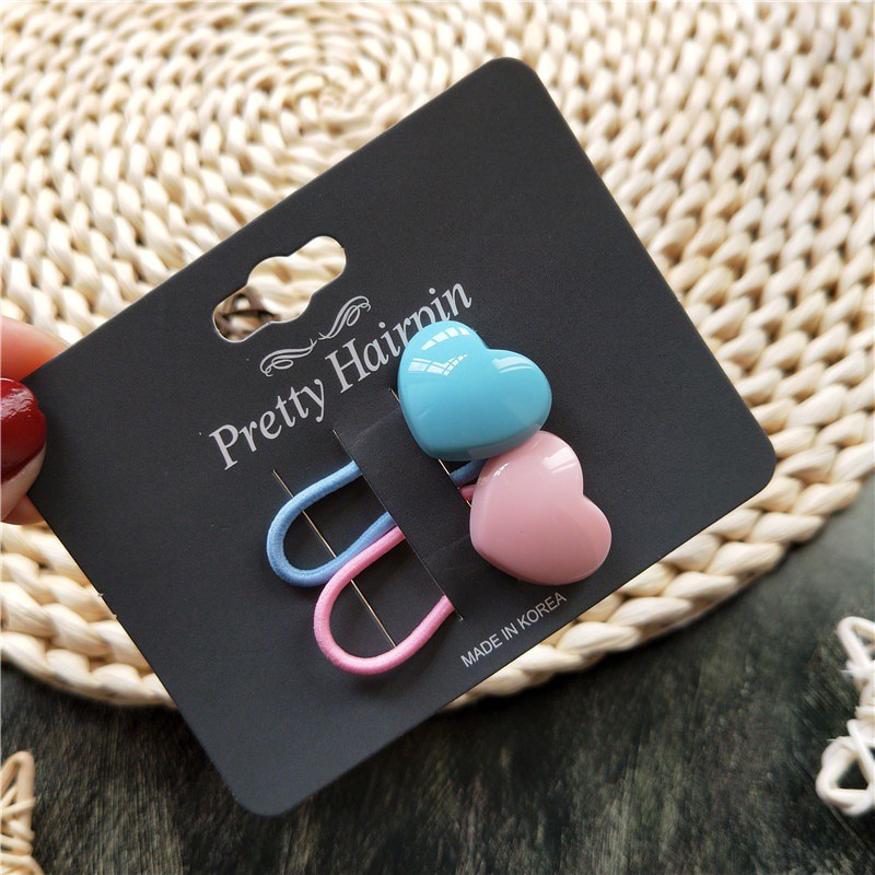 Set 2 Dây Cột Tóc Co Giãn Phối Màu Tương Phản Họa Tiết Hoạt Hình Cho Bé Gái