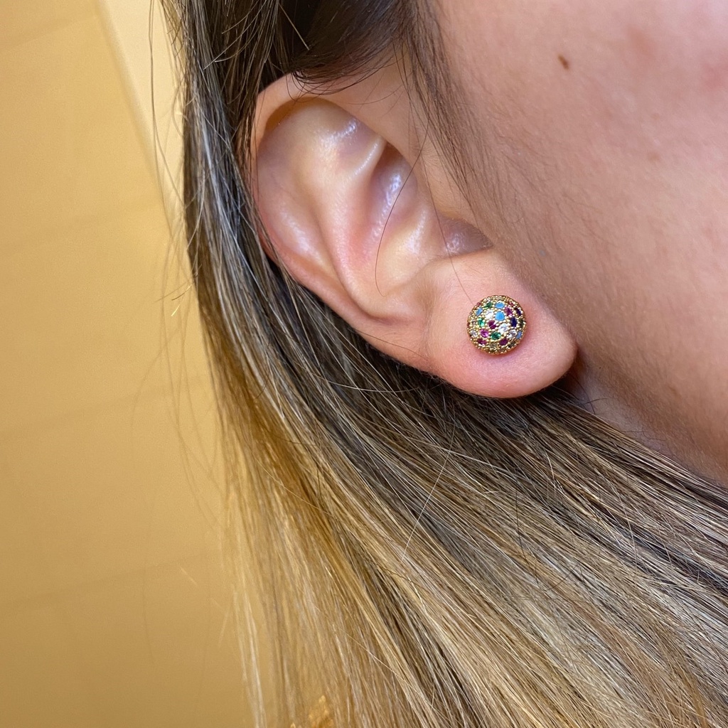 Hàng Mới Về Bông Tai Đính Đá Zircon 8mm Nhiều Màu Sắc Cầu Vồng