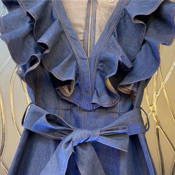 The store is on holiday please chat with customer service! Đầm denim Cổ Chữ V Phong Cách Hong Kong Thời Trang Mùa Hè Hàng Mới 2022