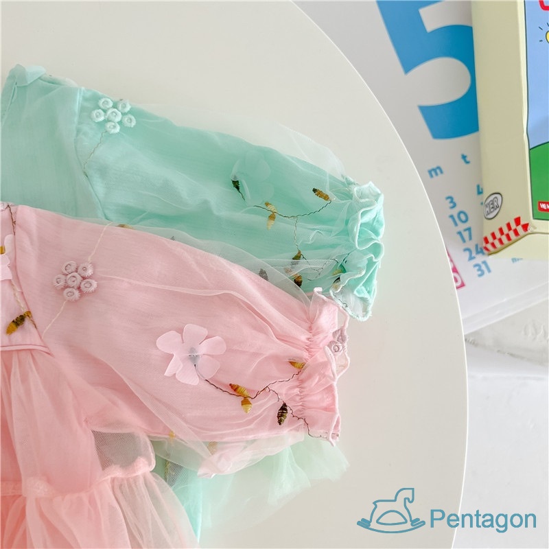 Áo Liền Quần Tam Giác Tay Dài Vải Lưới Mềm Thêu Họa Tiết Thổ Cẩm Dễ Thương Cho Bé Gái Sơ Sinh