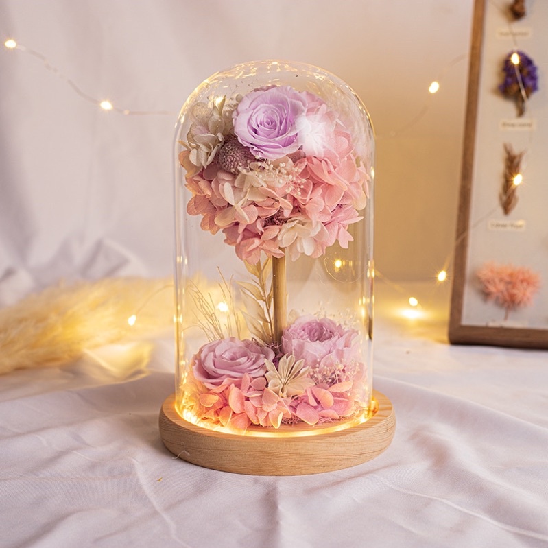 [ Sẵn màu hồng ]  Quà tặng sinh nhật - Trụ thuỷ tinh hoa hồng vĩnh cửu