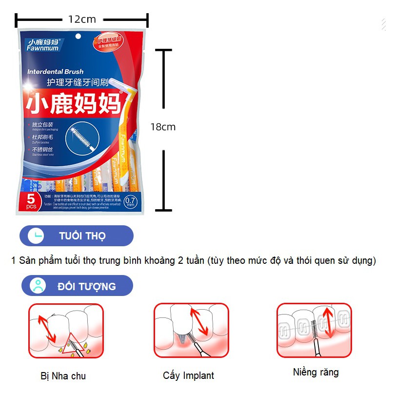 Bàn chải kẽ dáng L cho người niềng; Bàn chải kẽ cao cấp (bịch 5 cái)