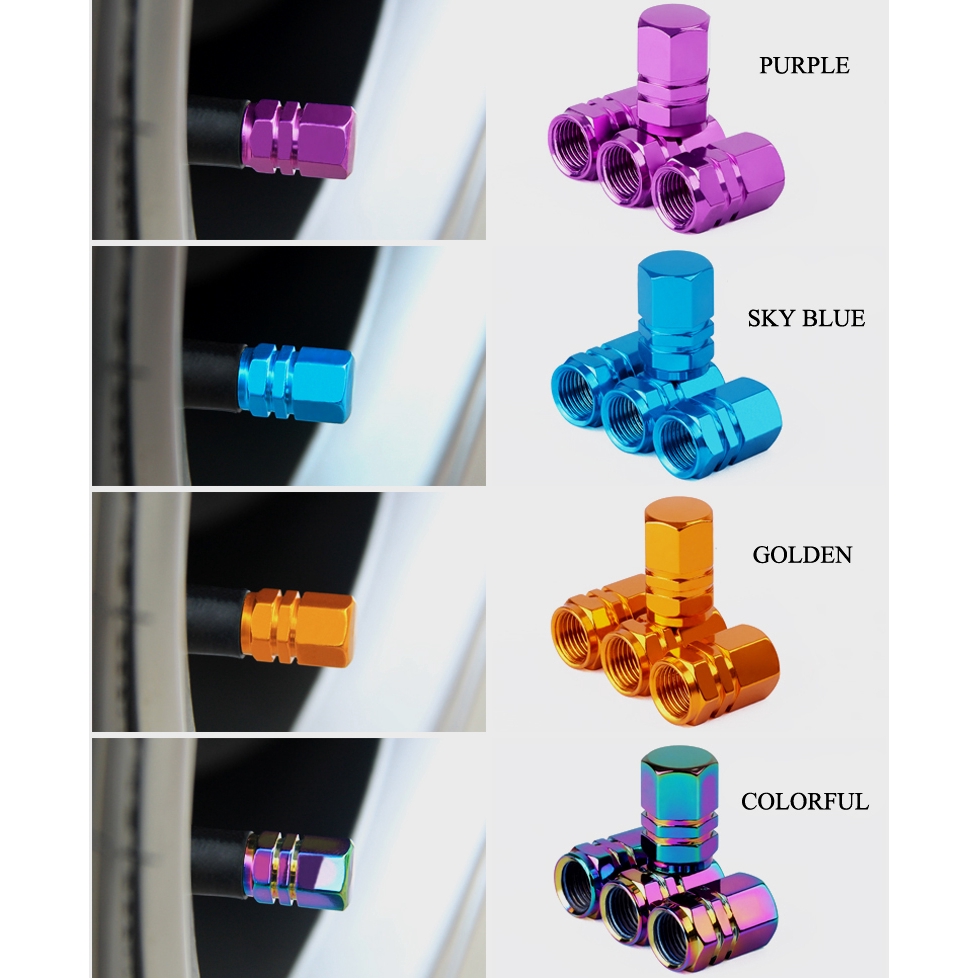 Set 4 Nắp Van Bánh Xe Bằng Nhôm Hình Lục Giác