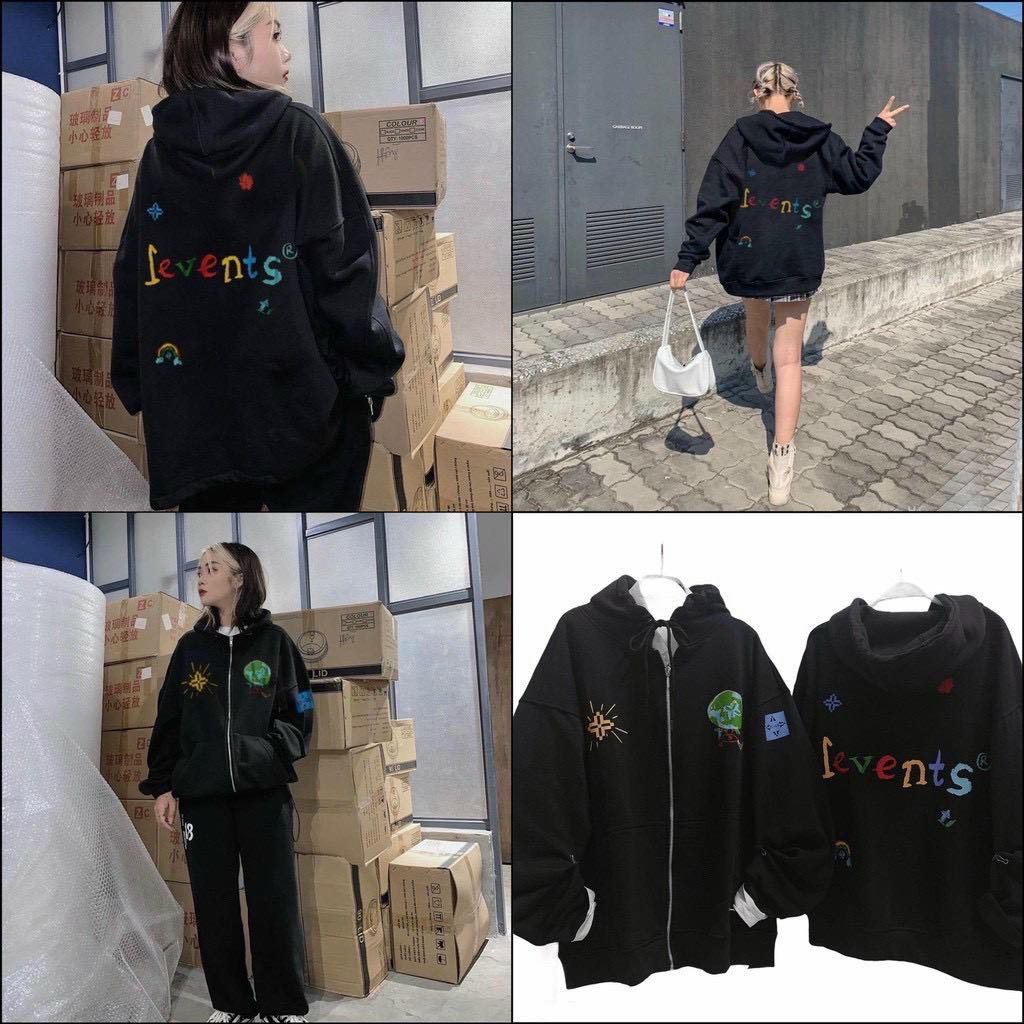 Áo Khoác Hoodie Form Rộng Nỉ Thun Dây Kéo Levents Thu Đông