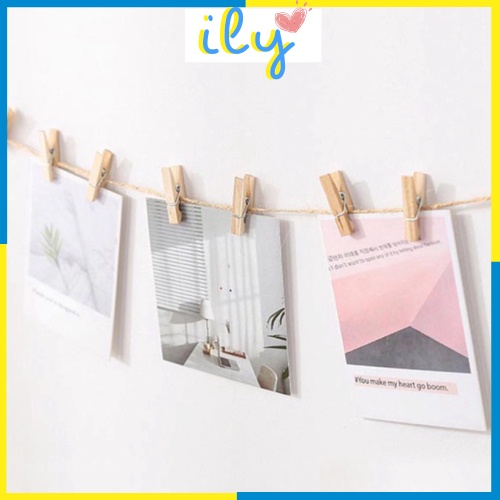 Kẹp hình bằng gỗ thông tặng dây treo ILY