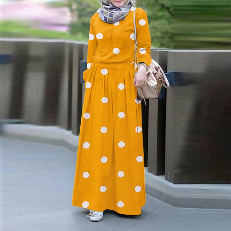 Đầm Maxi Zanzea họa tiết chấm bi thời trang hồi giáo dành cho nữ