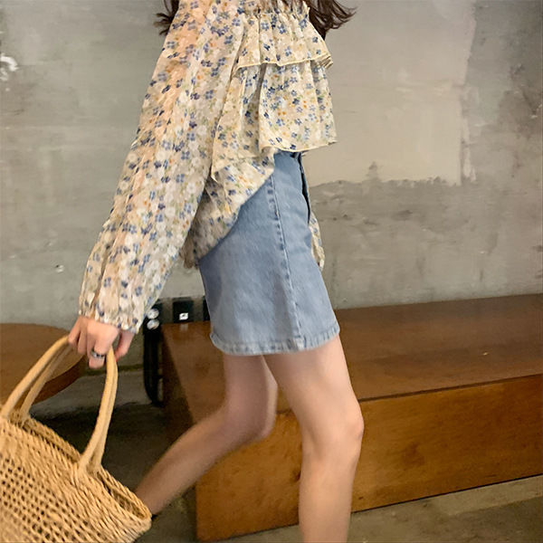 Áo chiffon BH dáng rộng tay dài họa tiết hoa thời trang dịu dàng cho nữ