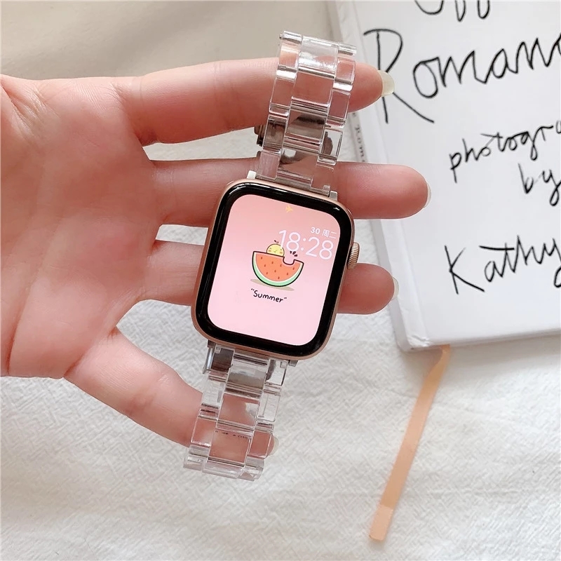 Dây đeo tay thay thế bằng nhựa trong cho đồng hồ thông minh Apple Watch Series 7 6 Se 5 4 3 2 1